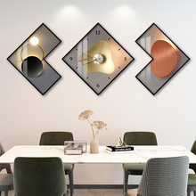 餐廳裝飾畫帶鍾表現代簡約飯廳時尚掛畫輕奢餐桌創意組合壁畫抽象