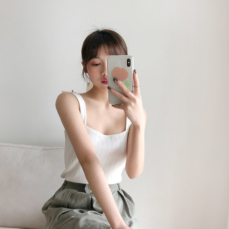 Refreshing knitted camisole top with bottom lining, short flat top, loose sleeveless vest, summer women's clothing_voghion.com