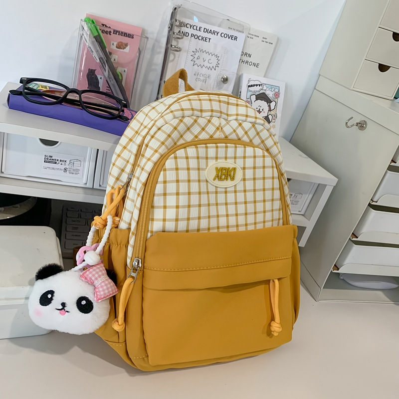 El nuevo bolso de hombro de color de choque de celosías pequeñas de varios bolsillos requiere mochilas escolares dulces y de gran capacidad, mochilas de computadora estudiantiles
