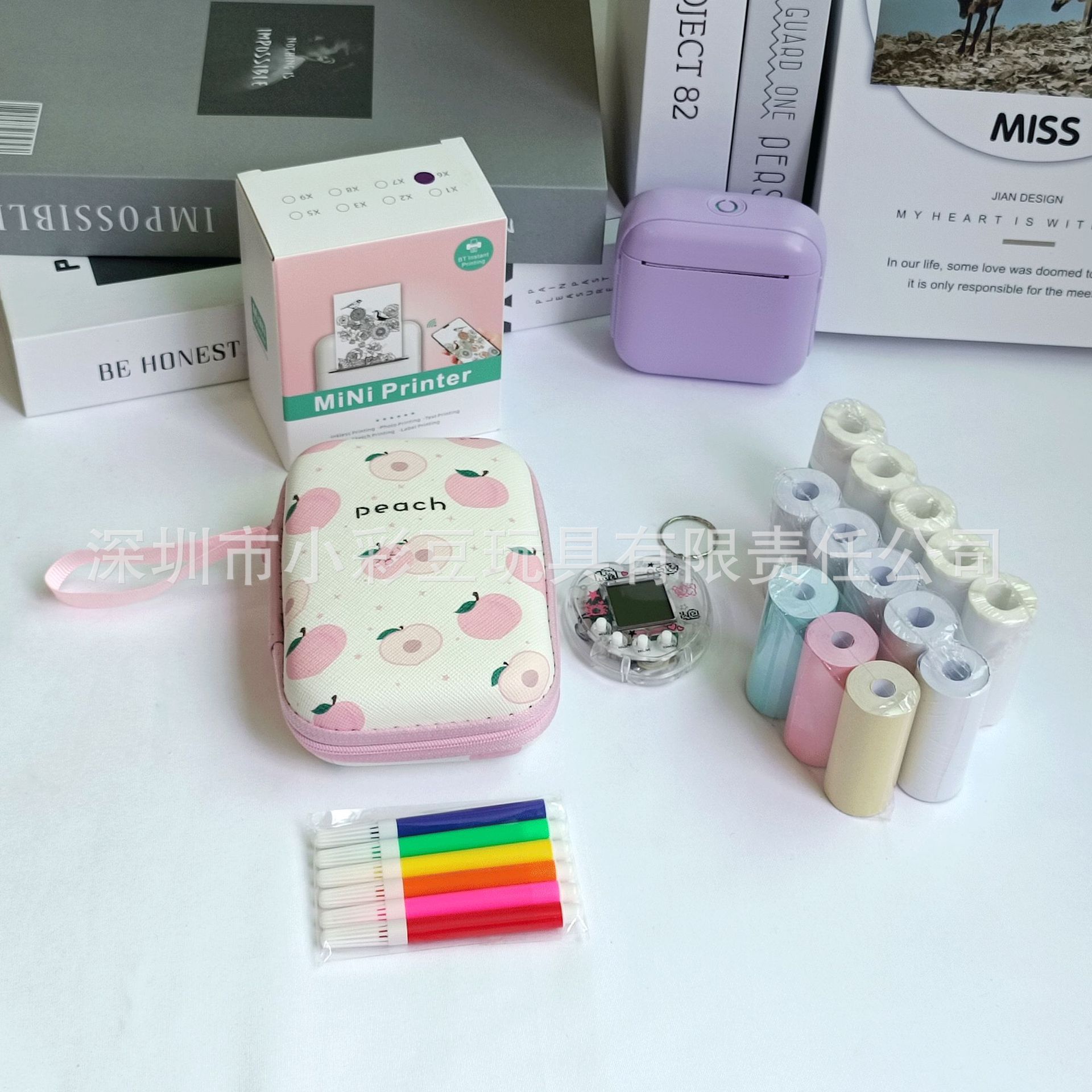 TFDX6 보라색 + 감열지 5개 + 접착지 5개 + 색종이 3개 + 색펜 + 가방 + 전자 애완동물