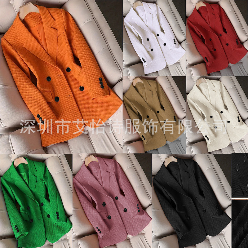 Cross-Border European and American Women's Suit Collar Retro Elegant Casual Knitted Business Professional Work Clothing Button Ol Suit Jacket