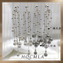 s925网红唯美大气珍珠流苏耳环高级感韩版气质显脸瘦长耳坠