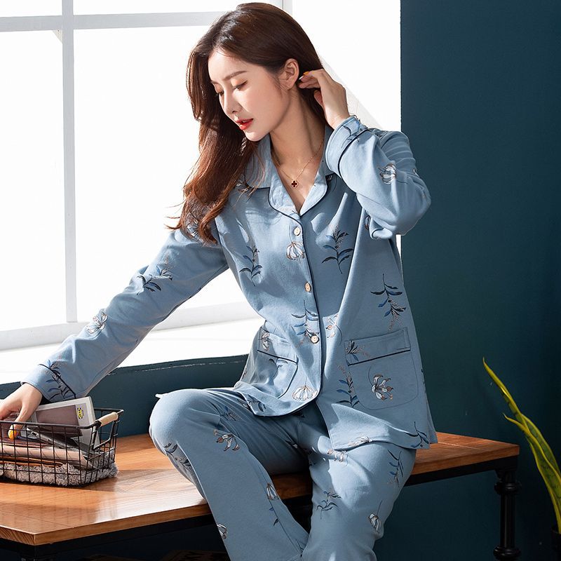 Pijamas para mujer Primavera y otoño 100% algodón de manga larga para mujer ropa de hogar para madres de mediana edad y ancianas Otoño e Invierno traje de talla grande