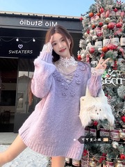 立体花朵V领氛围感毛衣女装2025秋季新款温柔宽松长袖针织衫上衣