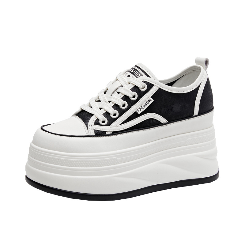 Giày sneaker nữ đế dày độn cao bên trong phong cách bánh xốp — Màu be