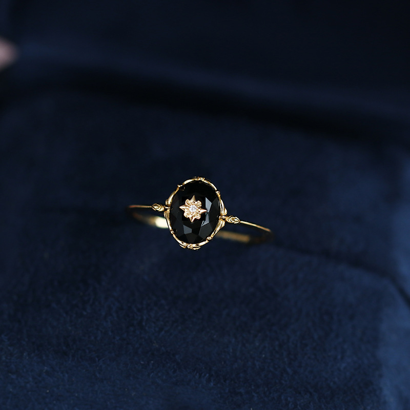 1g Weight Charms, Rings Classification 1 Piece Quantity Holiday, Daily Occasion 925 Sterling Silver Material Flower Pattern All Seasons Season Women's Gender Elegant, Retro Style Japanese Style Opal Palace Vintage Pattern Natural Black Agate Rings Pendants 925 Silver Accessories Suit Autumn New 6