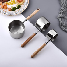 一件起批量勺不锈钢量匙烘焙杯防烫木柄油泼锅热奶杯电磁炉加热