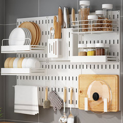 廚房洞洞板牆上壁掛式置物架背板碗架免釘神器調料掛籃沖孔掛牆板