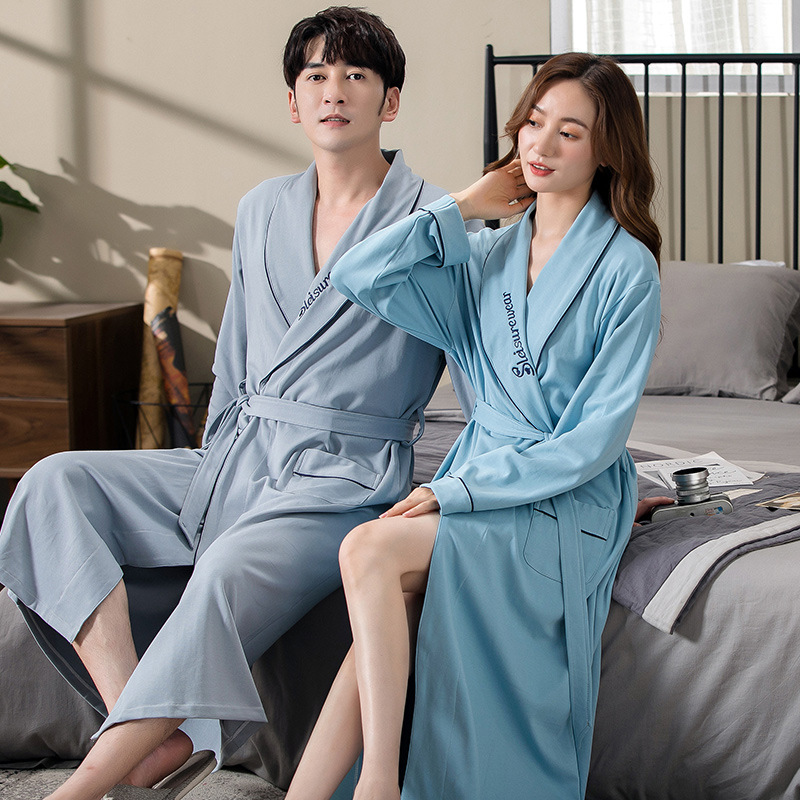 GraceChic GraceChic Cotton Couple Bathrobe For Women, Long Sleeve, Spring Autumn, Plus Size, Loose Fit, Men's Bathrobe, European And_voghion.com