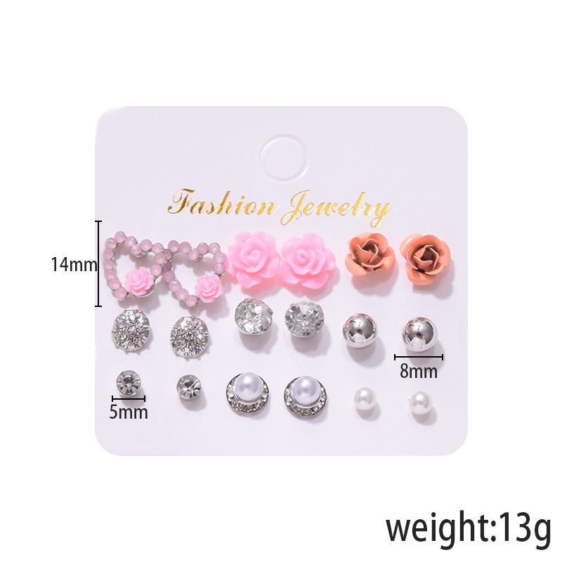 Retro Fashion Love Personalized Pearl Rhinestone 9 Pairs Of Earrings Set display picture 1