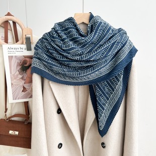 New High-end Sense Miyake Pleated Large Square Simple Printed Turban Women's Warm Neck Protection All-match Scarf