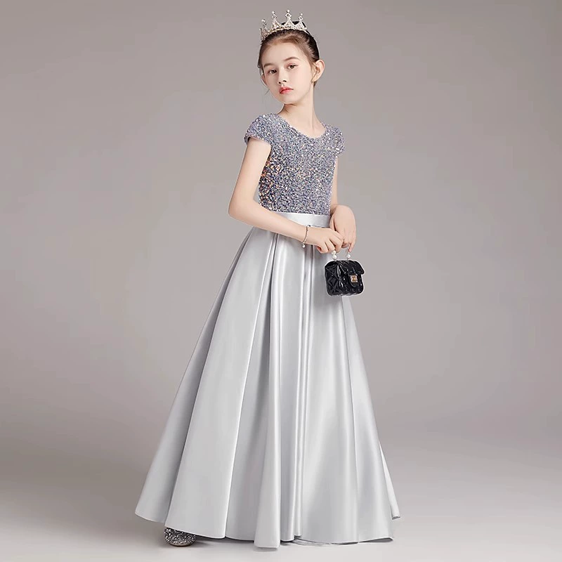 Платье для фортепиано для девочек Серый костюм с блестками