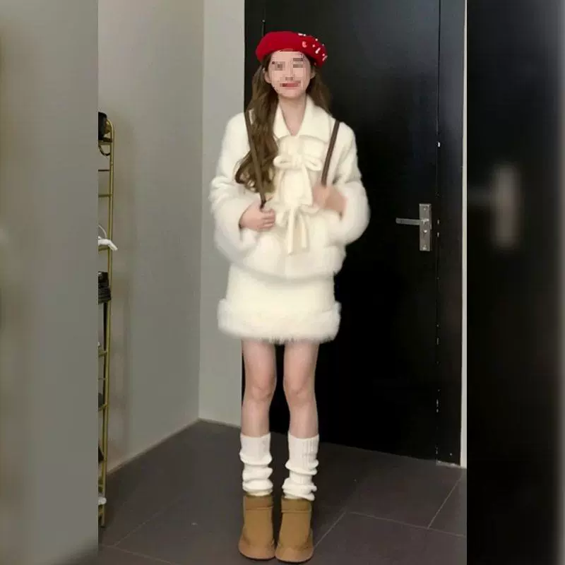 Набор с бантом, мини-юбка, осенняя удобная куртка, стиль Chanel