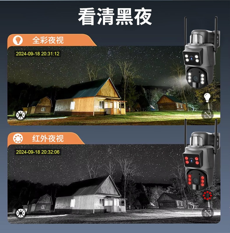 UBOX摄像头双画面监控360可夜视600万高清全彩4G太阳能太阳能监控