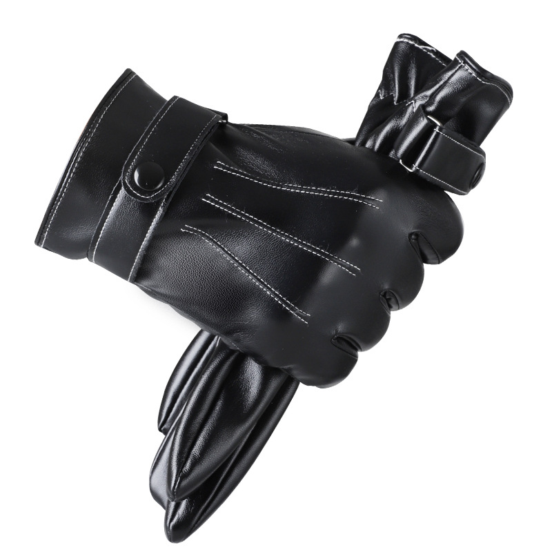 Guantes de piel de oveja artificial para hombres cálidos engrosados guantes delgados de motocicleta de conducción de pantalla táctil de invierno forrada de lana