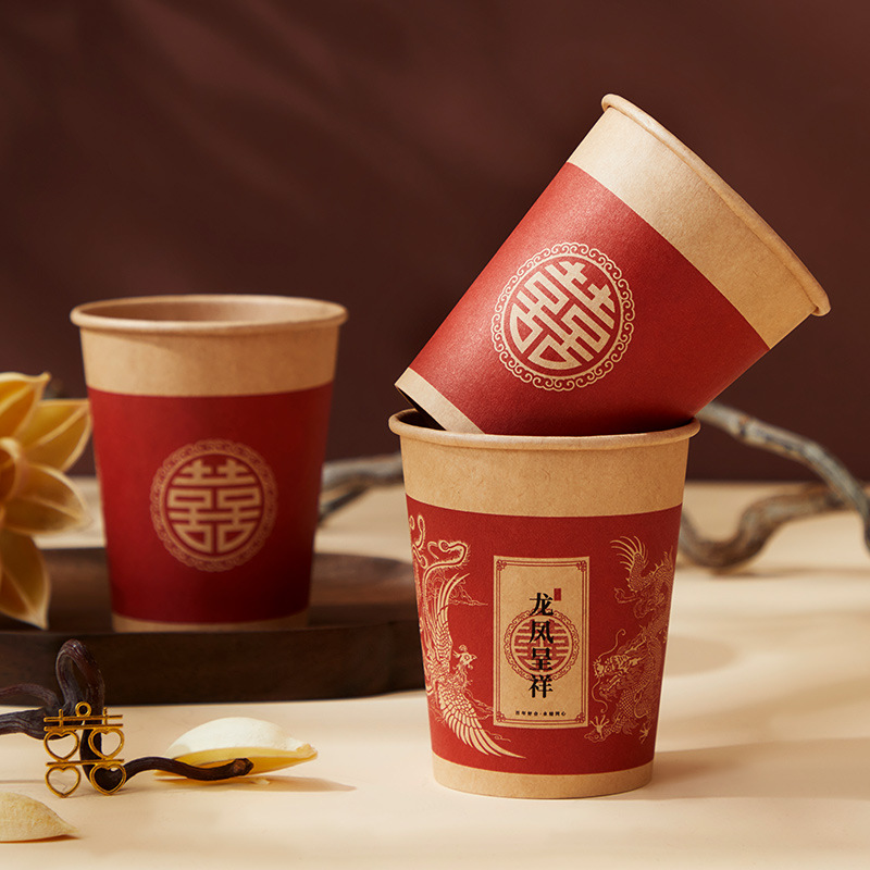 Auspicious dragon and phoenix kraft paper cup