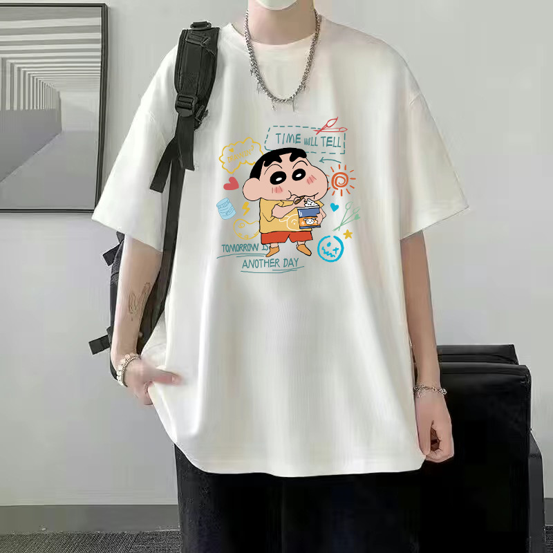 Verano nuevo estilo de seda de hielo tendencia camiseta suelta estilo de Hong Kong impresión cuello redondo camiseta de manga corta tendencia femenina todo fósforo camiseta fría