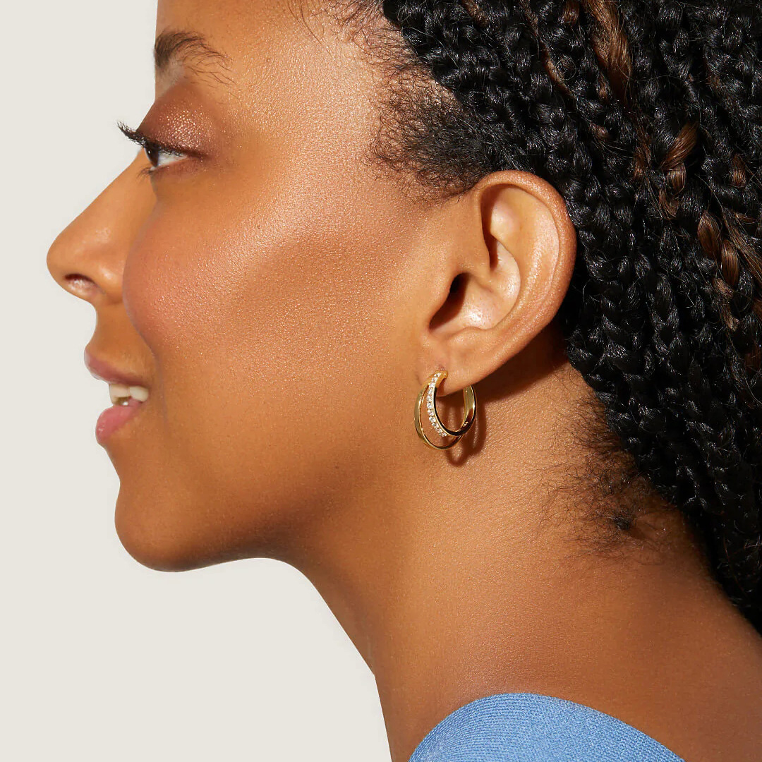 Fashion Geometric Stainless Steel Gold Plated Artificial Diamond Earrings 1 Pair