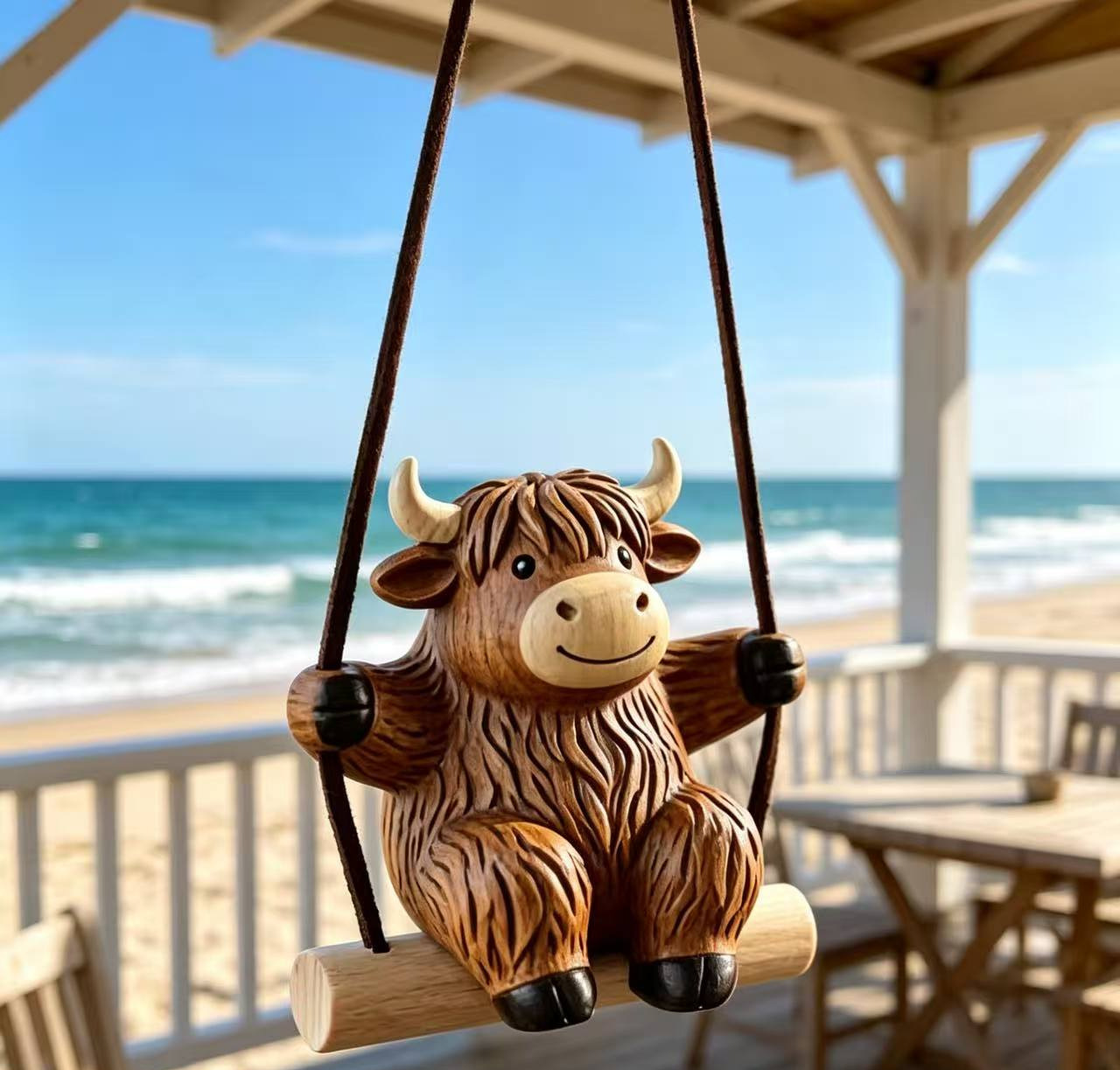 Cross-Border Highland Cow Flower Pot Hanging Ornament Resin Cute Animal Yak Figurine Garden Courtyard Balcony Decoration
