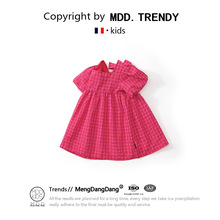MDD女童短袖连衣裙2025夏季新款韩版儿童红色泡泡袖裙子跨境新款