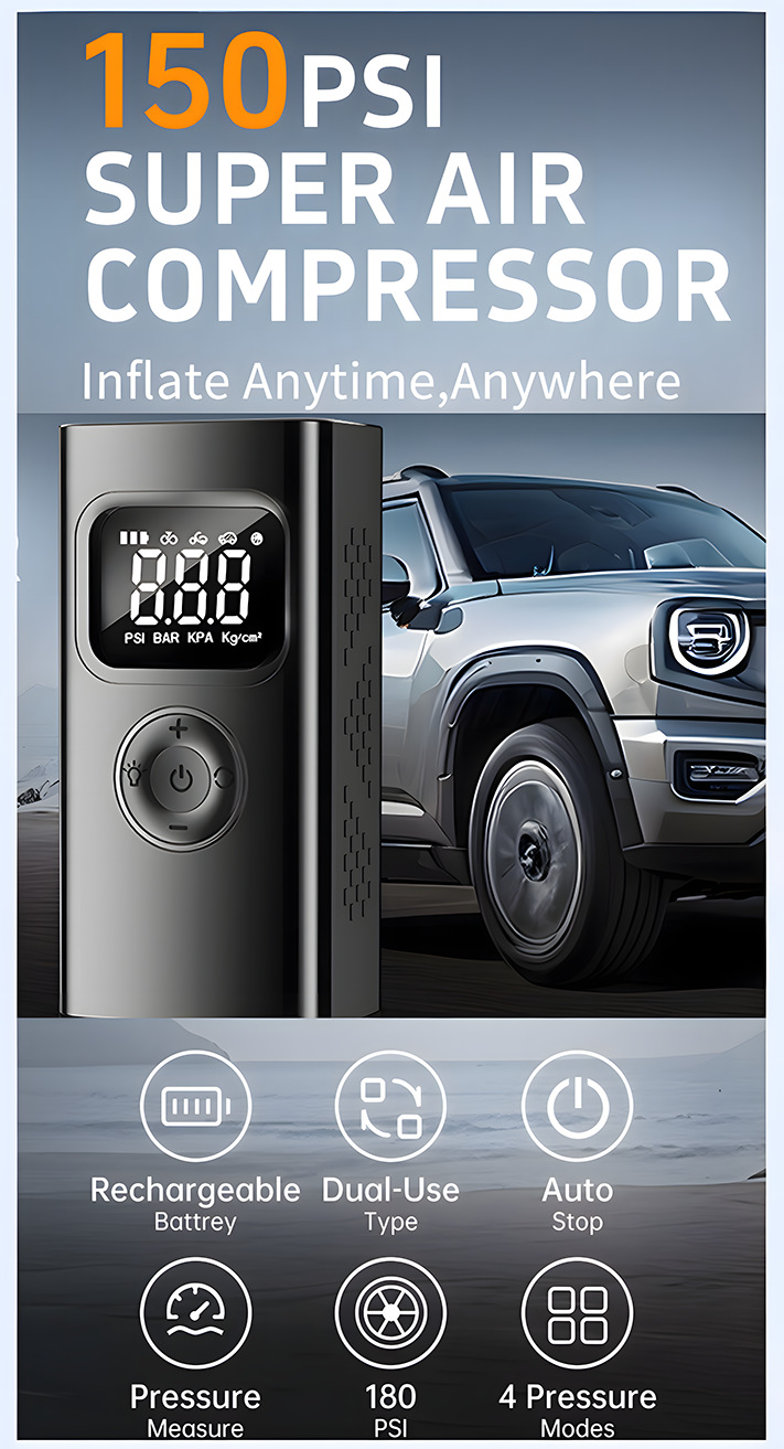 Cross-border car air pump, portable emergency power supply, digital display, multifunctional wireless air pump with power bank.