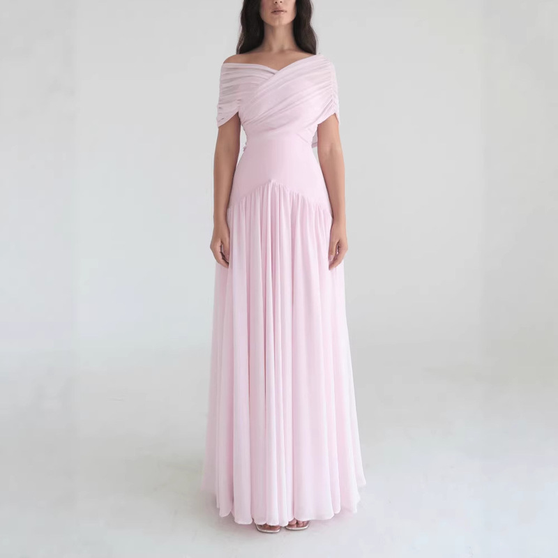 Aliexpress Cross-Border European and American Women's Clothing New Style Light and Elegant Cross-Design Short-Sleeved Long Dress Gentle and Romantic Dress Aliexpress Cross-Border European and American Women's Clothing New Style Light and Elegant Cross-Design Short-Sleeved Long Dress Gentle and Romantic Dress