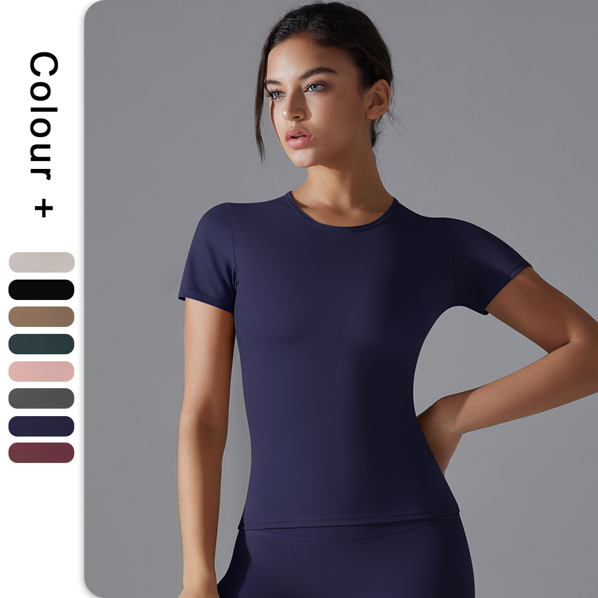 Quick dry breathable travel yoga clothing with a round collar for…