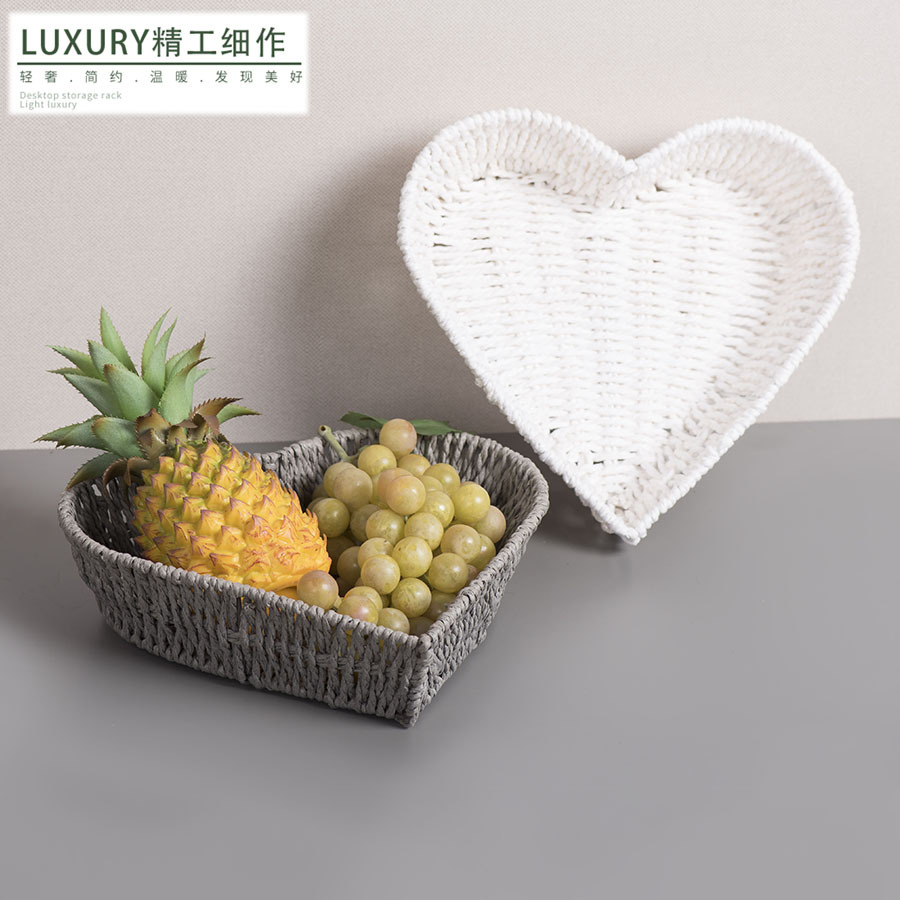 Cesta de almacenamiento tejida con cuerda de papel, mesa de centro, marco de artículos diversos de escritorio, bocadillos, almacenamiento de juguetes, bandeja de frutas, canasta de almacenamiento, canasta de almacenamiento de acabado