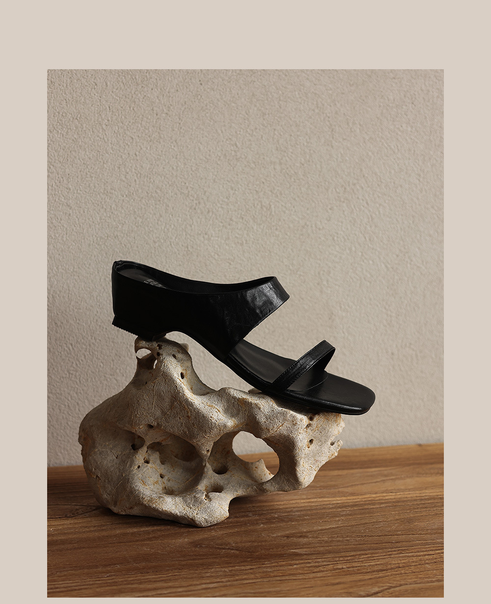 Sandal nữ hở mũi gót thô 4.5 cm kiểu Hàn Quốc đơn giản — đen chi tiết 17