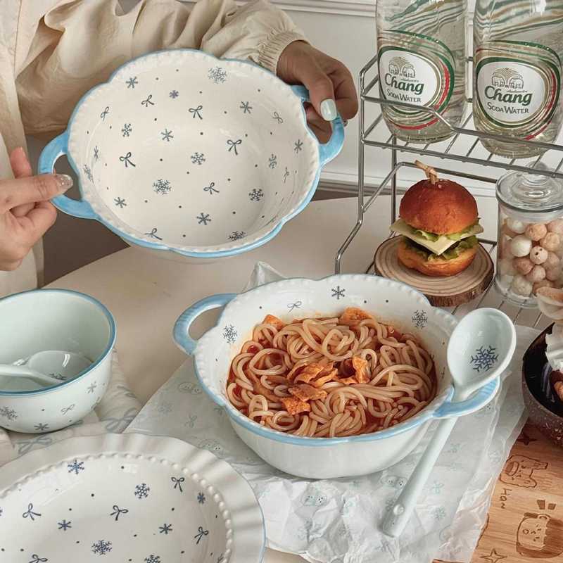 Chuxue Double-Eared Soup Bowl Large Household 2025 New Ceramic Instant Noodle Bowl Large Capacity Large Bowl Soup Basin Snail Noodle Bowl Chuxue Double-Eared Soup Bowl Large Household 2025 New Ceramic Instant Noodle Bowl Large Capacity Large Bowl Soup Basin Snail Noodle Bowl