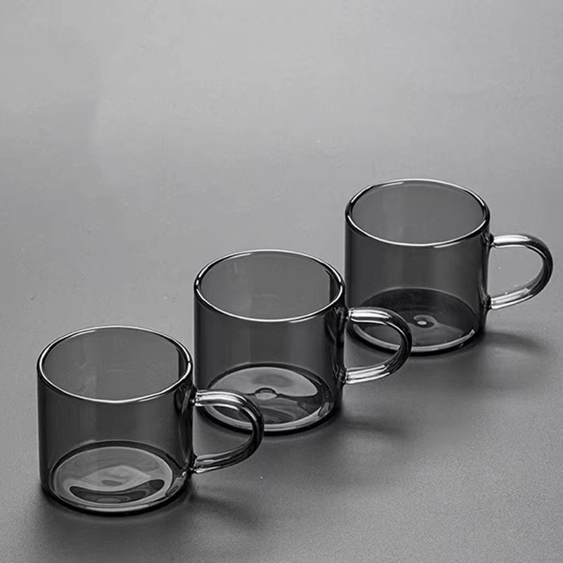 High temperature resistant glass thickened cup tasting cup high temperature resistant glass flowers tea set gray glass straight cup