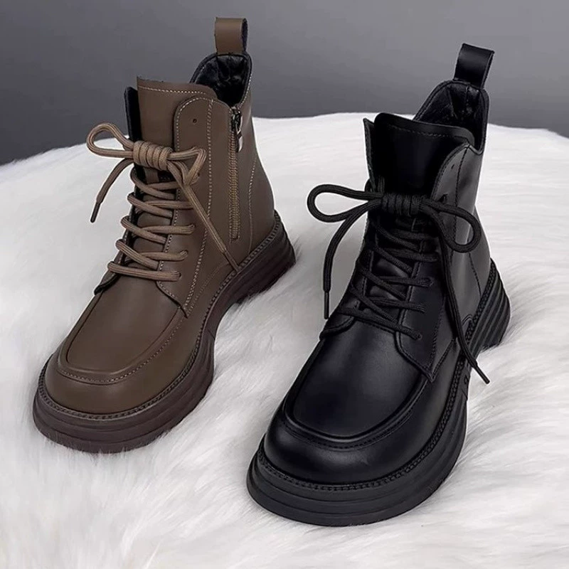 Martens, теплые универсальные флисовые демисезонные полусапоги на платформе, обувь