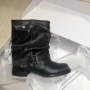 显瘦圆头复古羊皮骑士靴