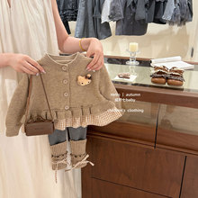 【咸柠七】原创！女童秋季蝴蝶结针织衫套装儿童韩版甜美格子毛衣