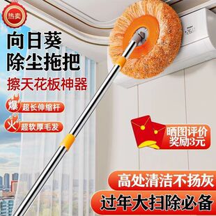 Sunflower Floor Mop for Car Washing, Extendable Ceiling Mop for Home Use, Dual-Purpose Dry and Wet Mop, Glass Sunflower Dust Remover