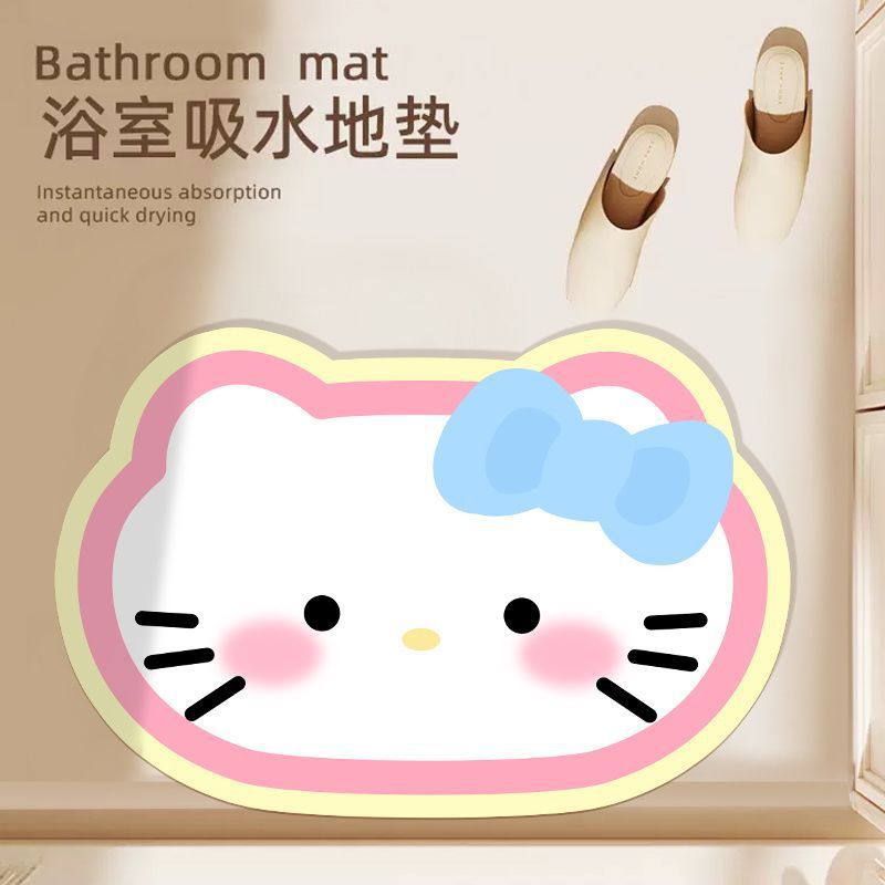Hellokitty Cute Soft Diatom Mud Bathroom Floor Mat Absorbent Non-Slip Bathroom Carpet Absorbent Mat Foot Mat