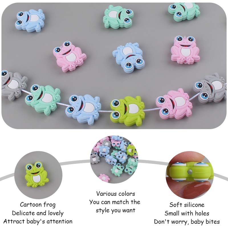 Bebé suministros de dibujos animados animal de silicona rana mordedor creativo DIY bebé molar chupete cadena anti-caída cadena accesorios