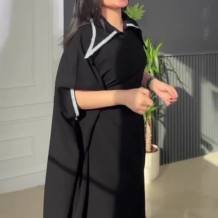 (2개) 2024 년 가을 새로운 유럽과 미국의 국경 간 아마존 국경 간 여성 다이아몬드가 박힌 라젤 박쥐 소매 느슨한 원피스