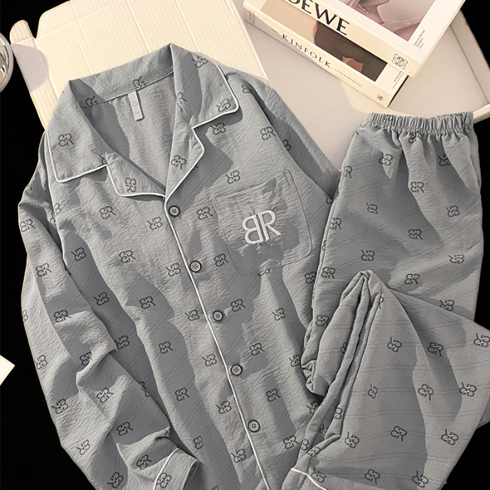 Nube de algodón pijama hombre primavera, otoño, invierno 2024 nuevo pantalón de manga larga cardigan para hombres set de ropa de hogar