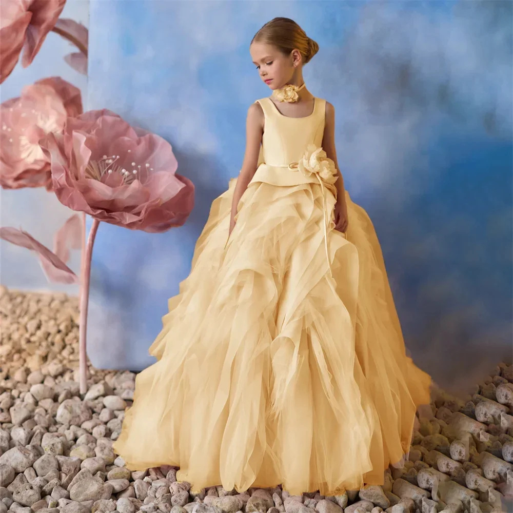 Yellow Children's Birthday Party, Princess For Little Girls, Wedding Flower Girl Dress, 2026 New Sleeveless Dress_voghion.com