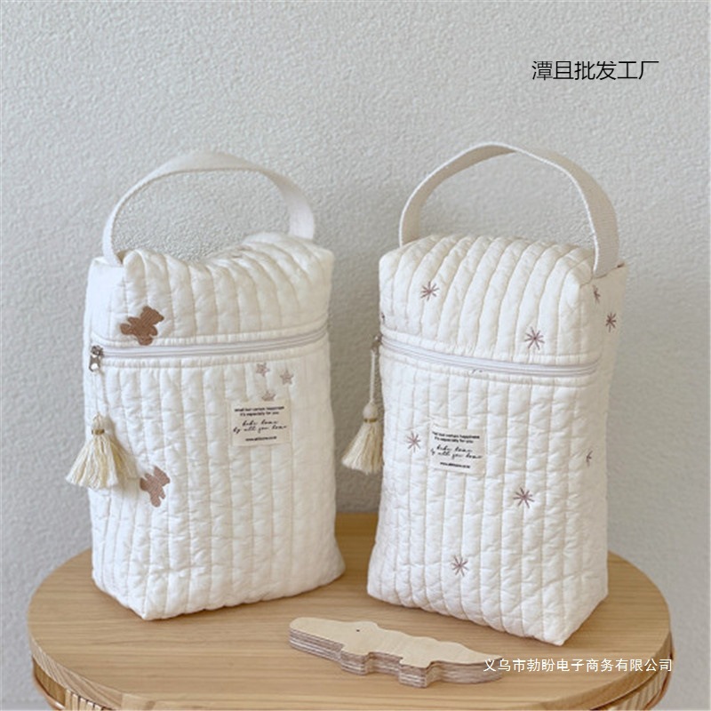 Korean Mommy Bag, Lightweight Stroller Hanging Bag, Multi-Functional Embroidered Satchel Mother and Baby Bag, Baby Walking Home Storage