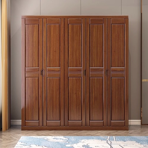 Chinese walnut wardrobe modern minimalist bedroom home large wardrobe three, four, five and six doors solid wood storage wardrobe