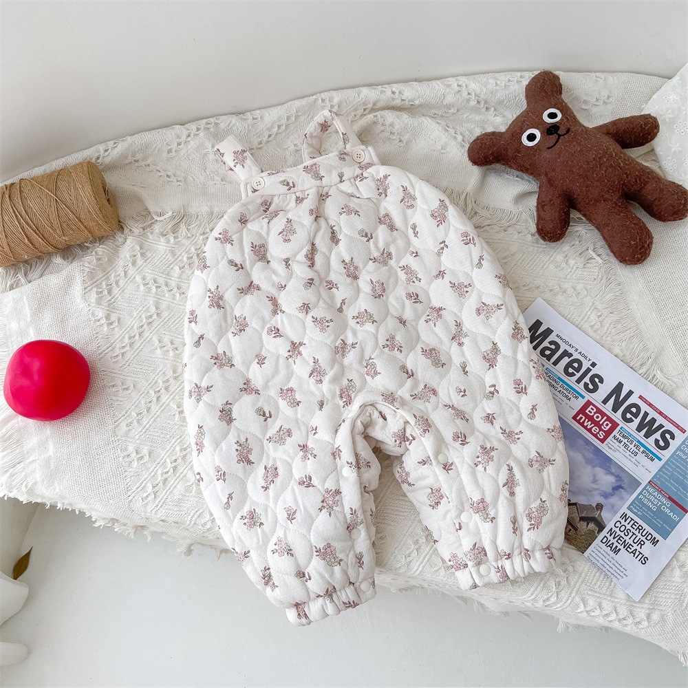 Traje de bebé otoño e invierno ropa de salida acolchada engrosada flor fresca 1-3 años bebé traje de escalada cálido de dos piezas 2