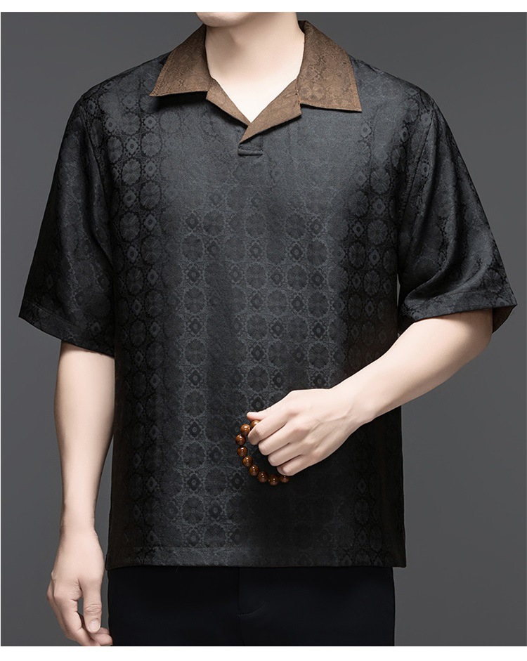 Áo polo nam tay ngắn lụa mulberry dáng rộng cao cấp — Đen SPH8826 chi tiết 10