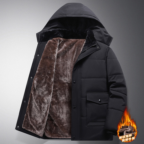 Winter plus velvet thickened men's cotton coat men's hooded jacket versatile casual mid-length cotton warm cotton coat