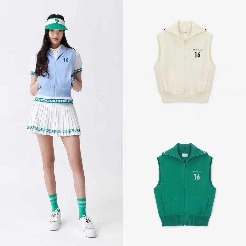 Korean-Style Golf Solid Color Hooded Knitted Vest Spring and Autumn Top with Zipper New Design Sweater Jacket Korean-Style Golf Solid Color Hooded Knitted Vest Spring and Autumn Top with Zipper New Design Sweater Jacket