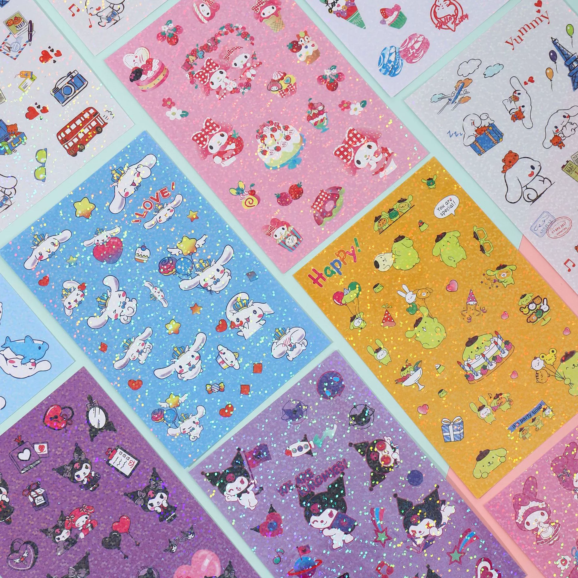 Наклейки Sanrio, наклейки с лазерным шутером для детей и девочек, милые наклейки с героями мультфильмов Kuromi, материал для уплотнения наклеек