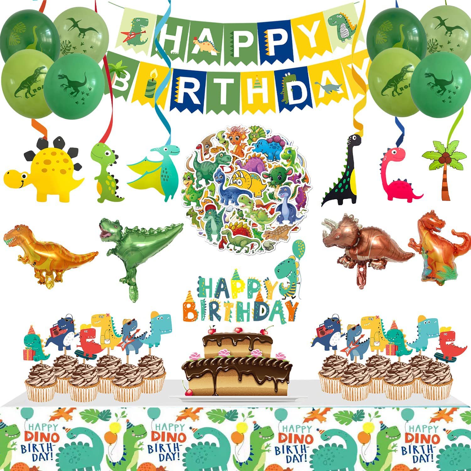Birthday Cute Cartoon Letter Dinosaur Paper Party Hanging Ornaments Banner Balloons display picture 1