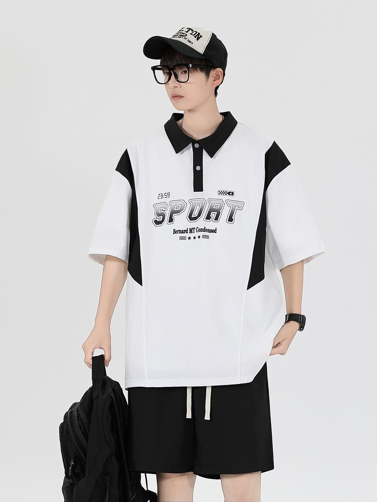 Joven hombre 2025 verano polo solapa suelta traje de manga corta marca de moda deportes de gran tamaño traje de dos piezas