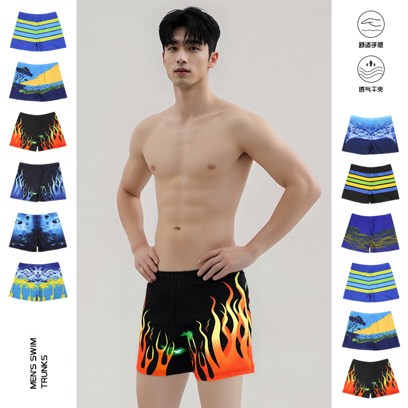 Wholesale Adult Men's Square-Leg Swim Trunks Beach Shorts Vacation Anti-Embarrassment Trendy Printed Swimwear by Manufacturer